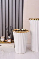 Axyaa Crown Ceramic Vase, Gold Black White, Modern Flower Ware, Home Decor Ornaments