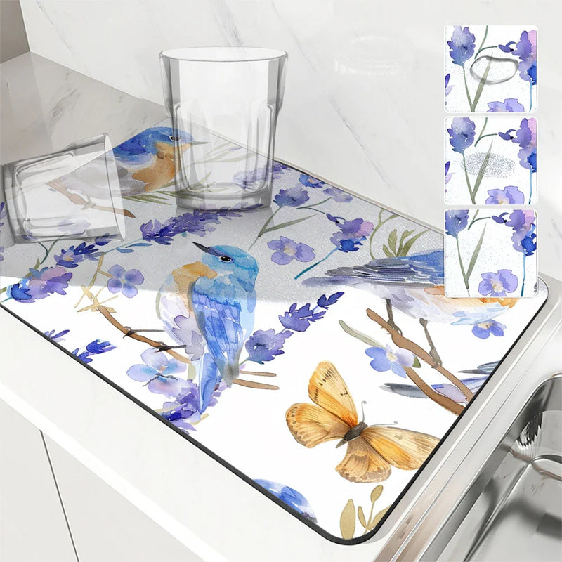 Axyaa Summer Kitchen Draining Mat: Super Absorbent Coffee Dish Drying Pad