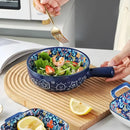 Axyaa Hand-Painted Ceramic Salad Bowl with Handle - Microwave & Oven Safe