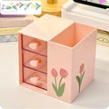 Axyaa Kawaii Desk Pen Holder & Organizer Box - Multifunctional Desktop Storage Organizing