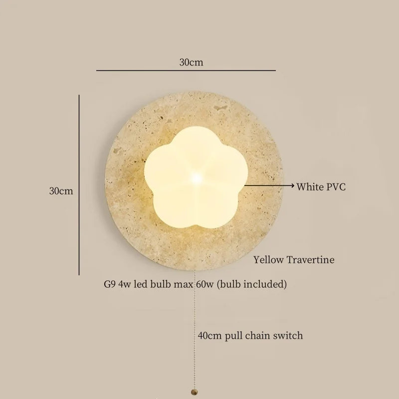 Axyaa Wabi Sabi LED Wall Lamp Yellow Travertine Pull Chain Switch for Living Room