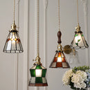 Axyaa Vintage LED Pendant Light with Wood, Copper & Glass Lampshade.