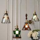 Axyaa Vintage LED Pendant Light with Wood, Copper & Glass Lampshade