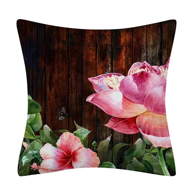Retro Floral Linen Pillow Cover Abstract Art Decor for Living Room Sofa by Axyaa