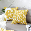 Axyaa Yellow Geometric Floral Embroidered Cushion Cover - 45x45cm