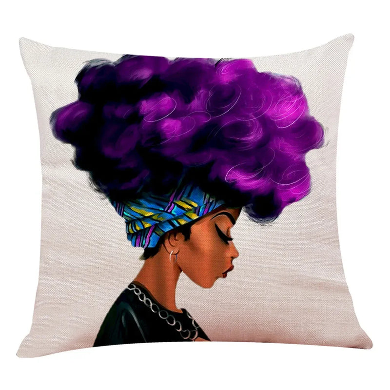 Axyaa African Women Face Print Cushion Cover - 45x45cm Home Decor Pillowcase