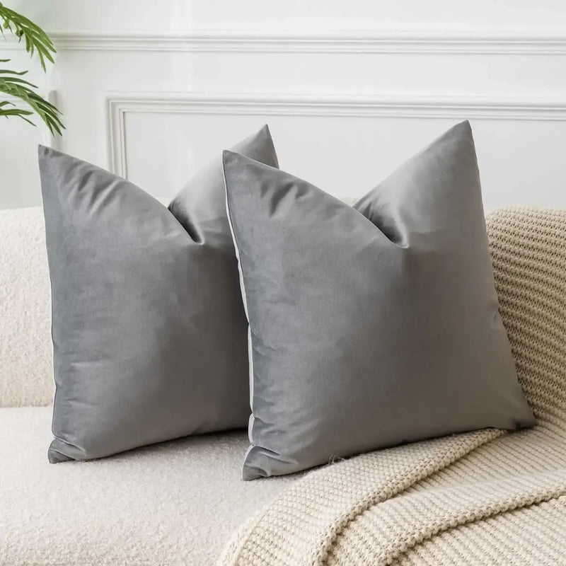Velvet 50x50 Dark Gray Cushion Cover for Living Room Sofa by Axyaa