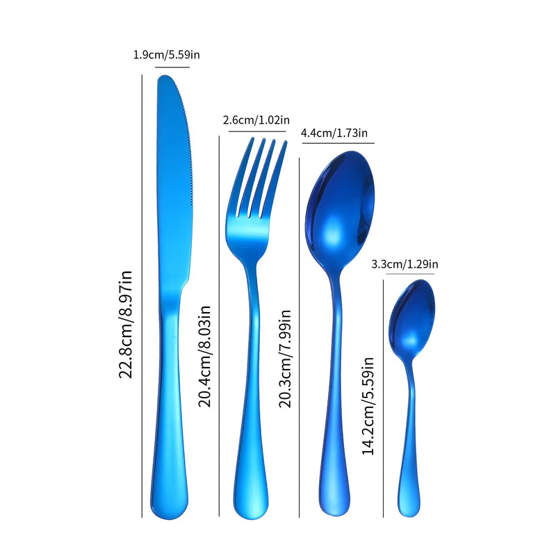 Axyaa 24-Piece Stainless Steel Cutlery Set, Blue Round Handle, Suitable for Home and Hospitality
