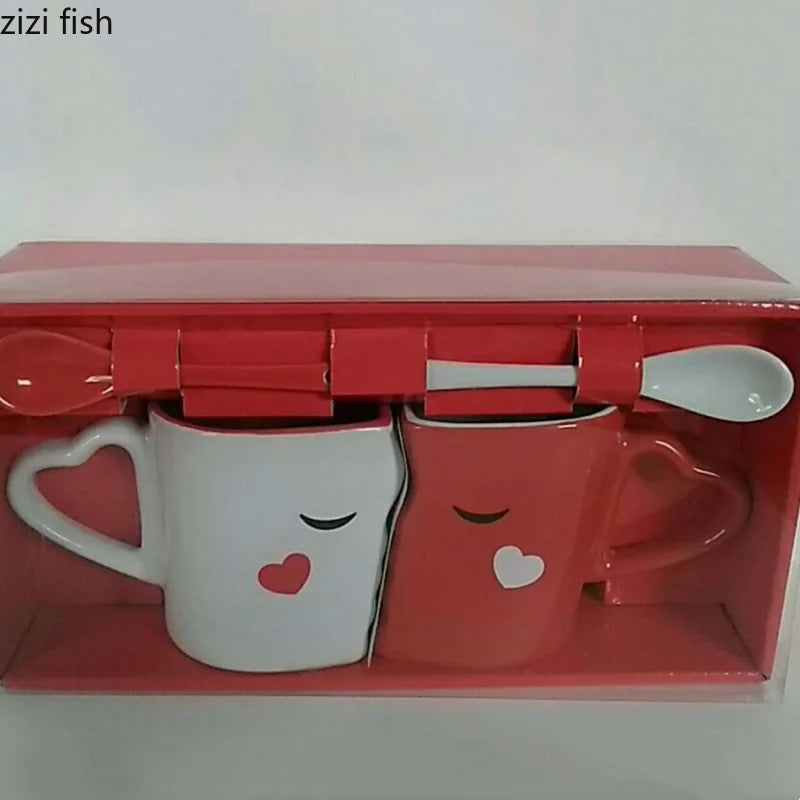 Axya Couple Ceramic Mugs Set - 2 Piece Pair Cups for Breakfast & Drinks