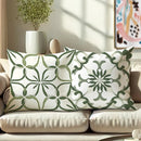Bohemian Velvet Floral Throw Pillow Covers - Axyaa Green & White Decorative Cases