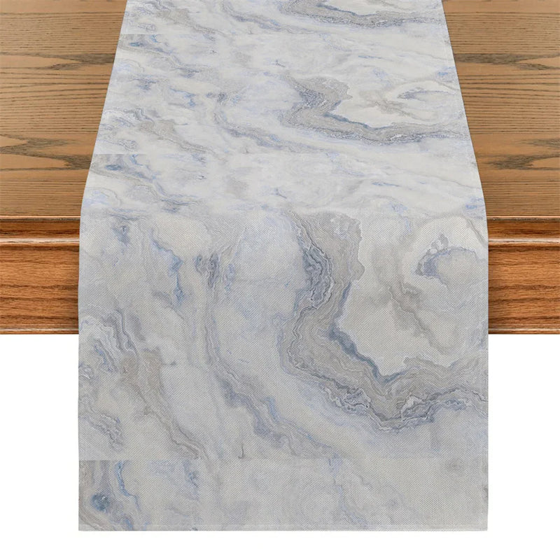 Pink Champagne Gold Textured Table Runner by Axyaa: Elegant Grey Marble Design for Stylish Tables