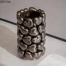 Axyaa Heart Ceramic Vase with Artificial Flowers for Desk Decoration