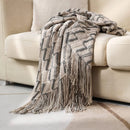 Axyaa Khaki Jacquard Knit Throw Blanket - Vintage Style, Soft & Cozy Acrylic