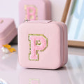 Axyaa Sequin Letter Jewelry Box with Mirror - Cute Portable Organizer Gift