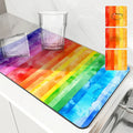 Pride Moon Rainbow Geometric Non-Slip Kitchen Drying Mat by Axyaa