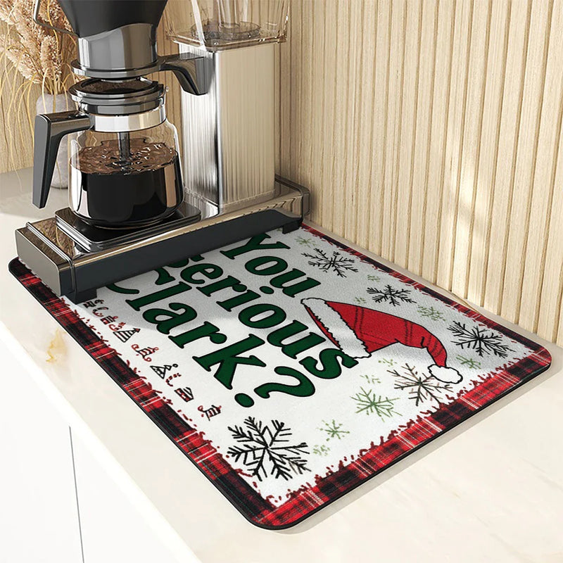 Axyaa Santa Hat Absorbent Mat: Quick Dry Antiskid Kitchen & Bathroom Drain Pad