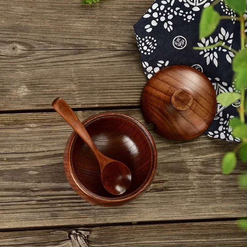 Axyaa Wooden Salt Jar with Spoon | Seasoning Container | Kitchen Spice Organizer