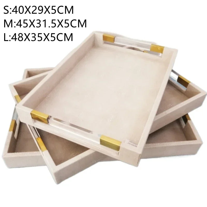 Axya Metal Tray Leather Acrylic Rectangular Jewelry Display Serving Plate