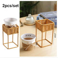 Axyaa Rustic Wicker Plant Stand with Flowerpot Indoor Decor Shelf
