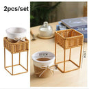 Axyaa Rustic Wicker Plant Stand with Flowerpot Indoor Decor Shelf