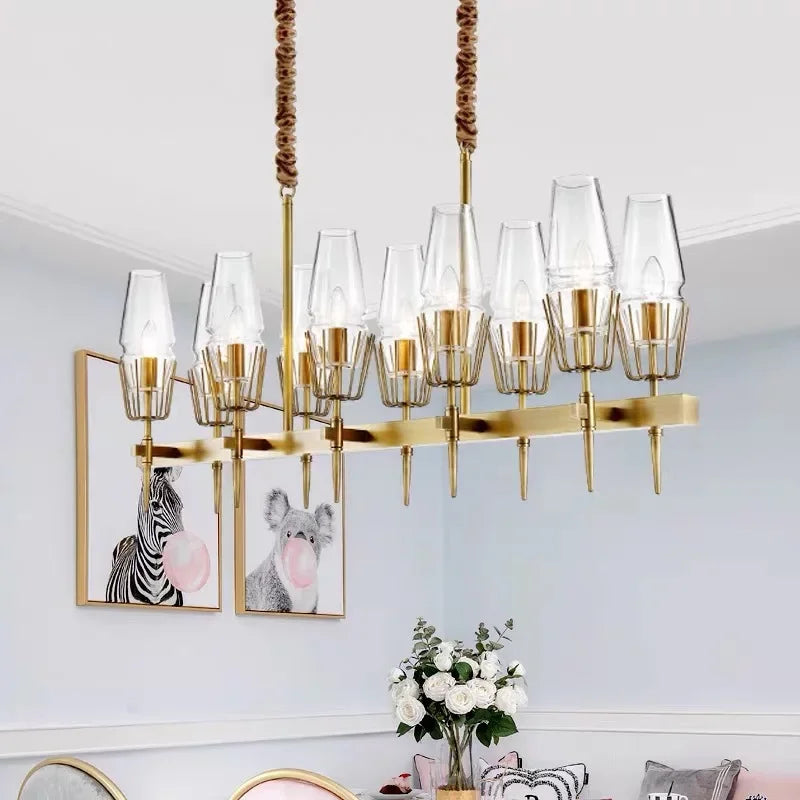 Axyaa Gold Lustre Glass Chandelier: Luxe Pendant Lighting for Living Room, Dining Room, Bedroom