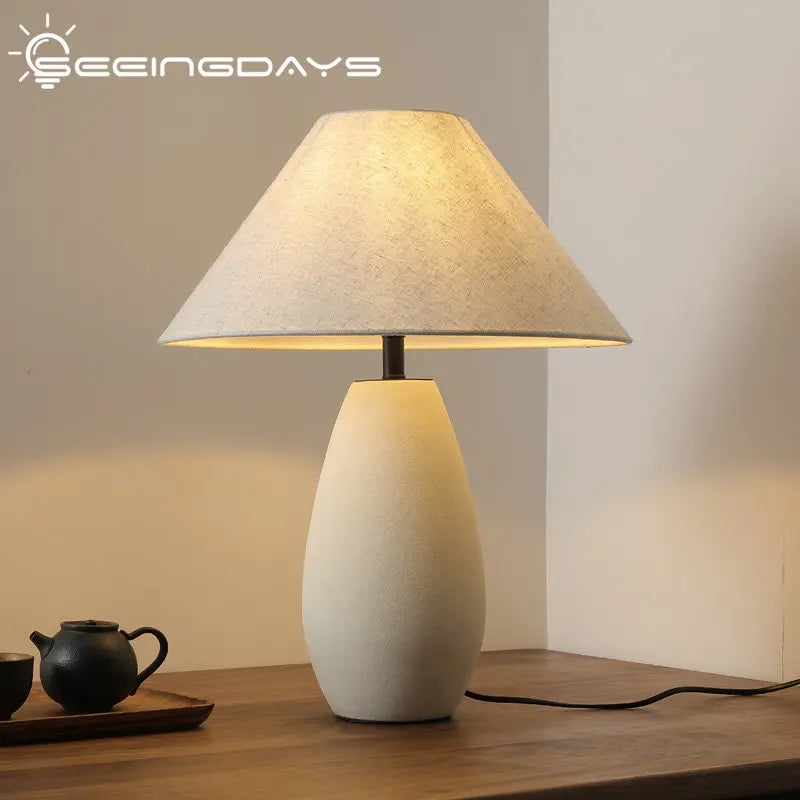 Axyaa Retro Japanese Style Pottery Table Lamp for Zen Living Room Decor