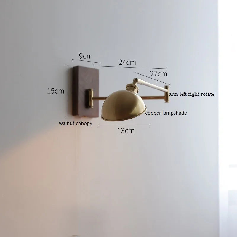 Axyaa Walnut Ash Wood Canopy LED Wall Sconce with Pull Chain Switch