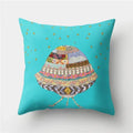 Axyaa Retro Cityscape Gramophone Guitar Drum Camera Print Cushion Cover