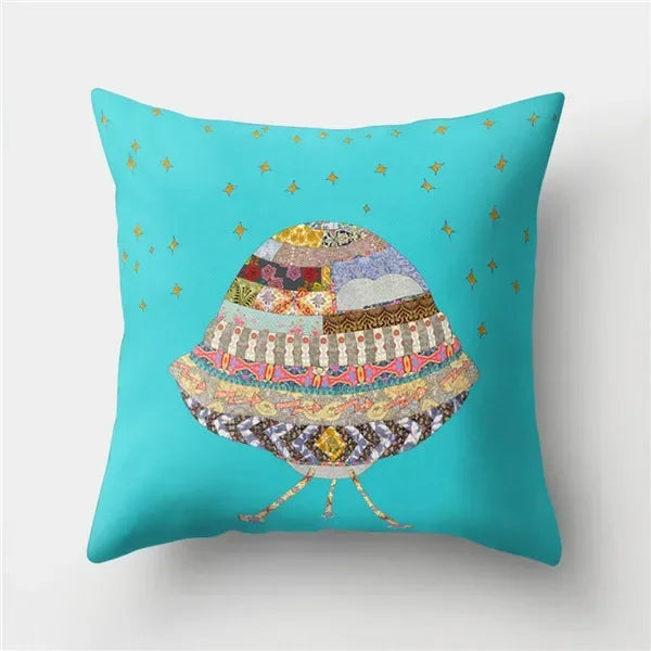Axyaa Retro Cityscape Gramophone Guitar Drum Camera Print Cushion Cover