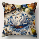 Axyaa Swan & Rose Print Pillow Covers, 17.7x17.7", Polyester, Zipper Closure, Machine Washable