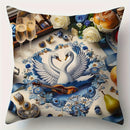 Axyaa Swan & Rose Print Pillow Covers, 17.7x17.7", Elegant Design, Machine Washable