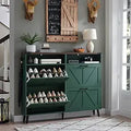 Axyaa Farmhouse Shoe Storage Cabinet with Barn Door Design & 4 Flip Drawers
