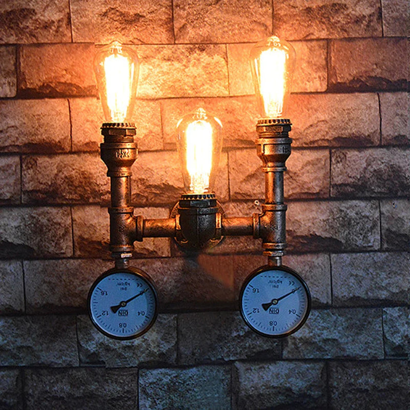 Axyaa Rust Water Pipe Wall Sconce Light Fixture for Industrial Decor