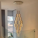 Axyaa Modern Gold LED Crystal Stair Chandelier for Large Hallway Loft