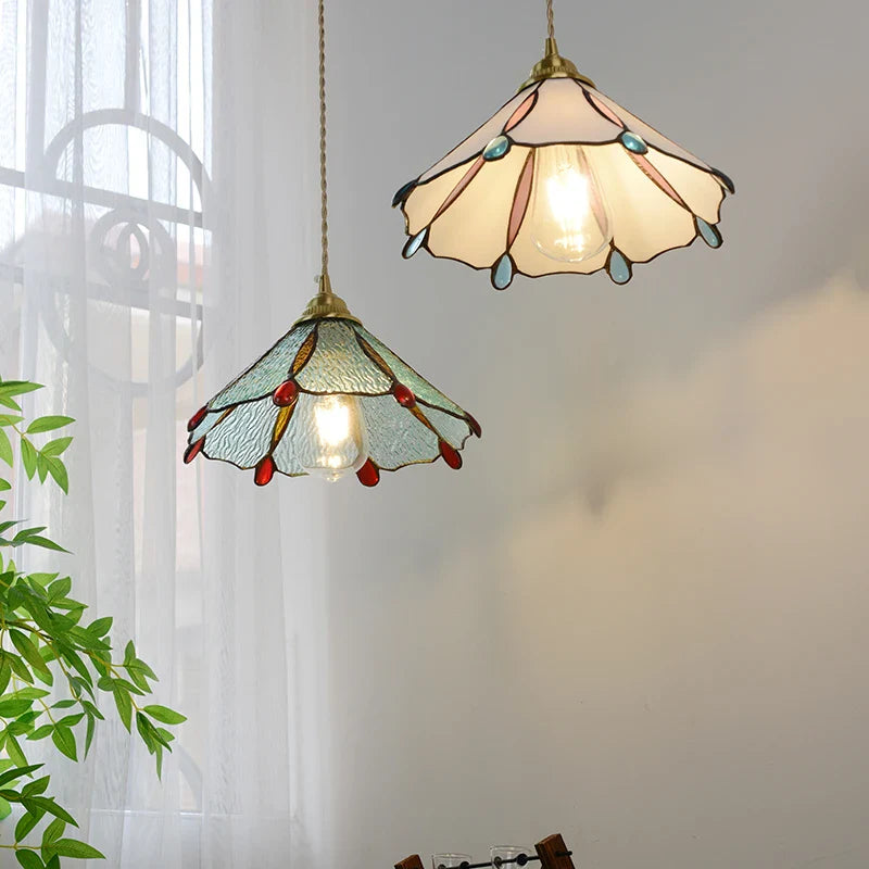 Axyaa Modern Pink Glass LED Pendant Lights Copper Hanging Lamp for Home Decor