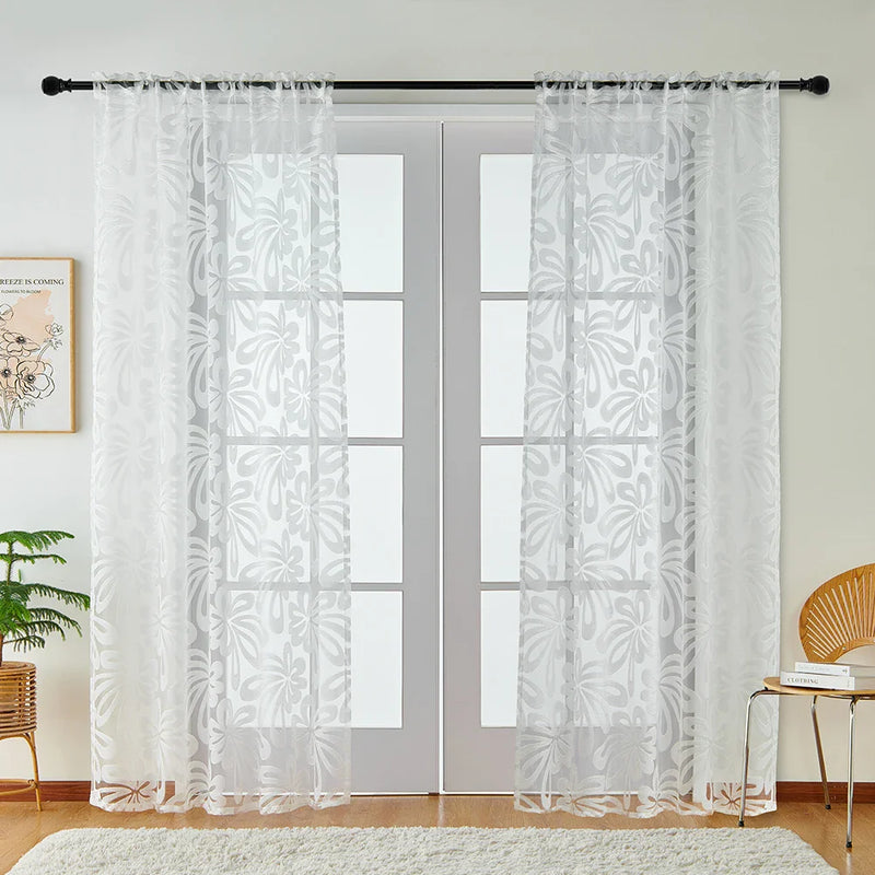 Axyaa White Jacquard Tulle Sheer Curtain for Living Room