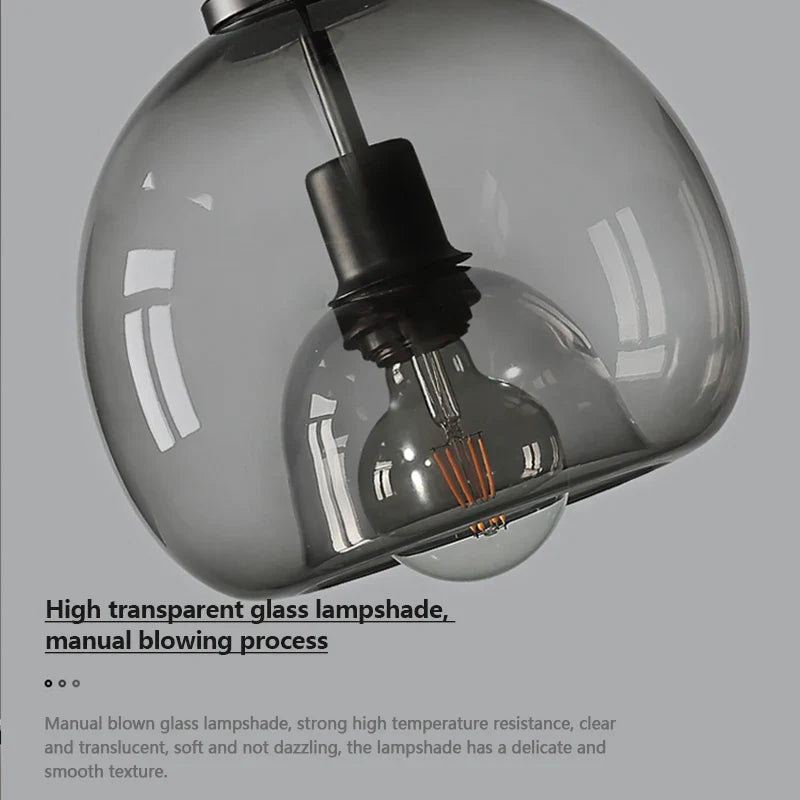 Axyaa Smoke Gray Glass Pendant Lights, Nordic LED Industrial Hanging Lamp