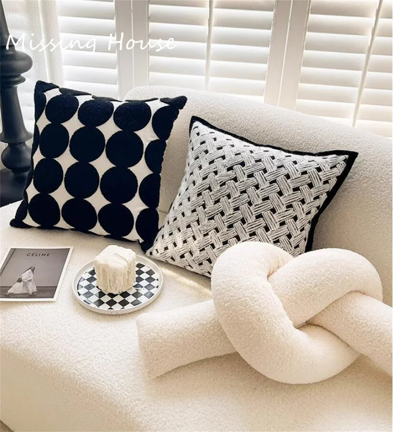 Axyaa Chessboard Grid Embroidered Pillowcase for Sofa Bed Chair Living Room