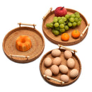 Axyaa Round Rattan Tray with Wooden Handle: Stylish Serving Tray for Home Kitchen