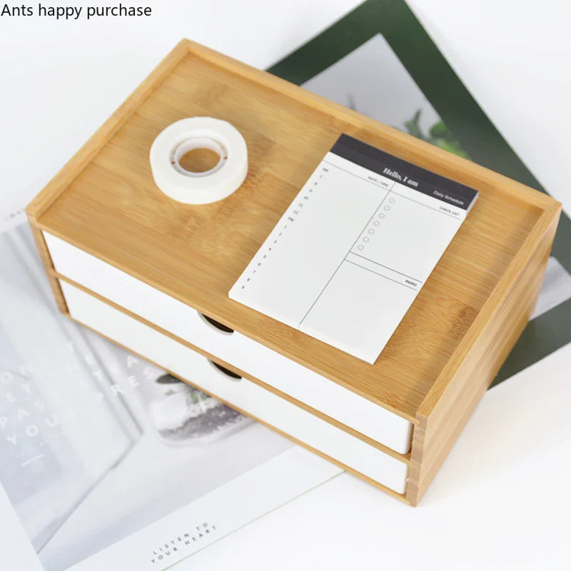 Axya Bamboo Desktop Organizer Box with Double Layers