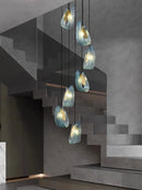 Axyaa Blue Peacock Leaf LED Ceiling Chandelier for Living Room
