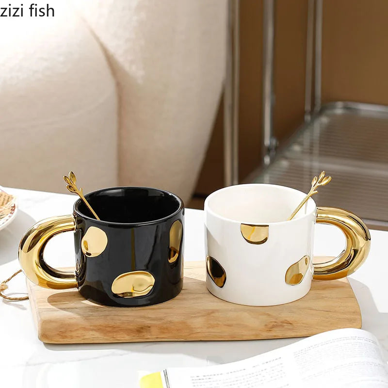Axya Electroplated Ceramic Coffee Mug with Large Handle for Home and Office