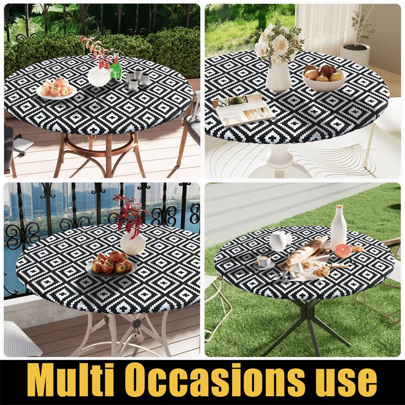Axyaa Outdoor Round Fitted Tablecloth Waterproof for Picnic Dining Camping