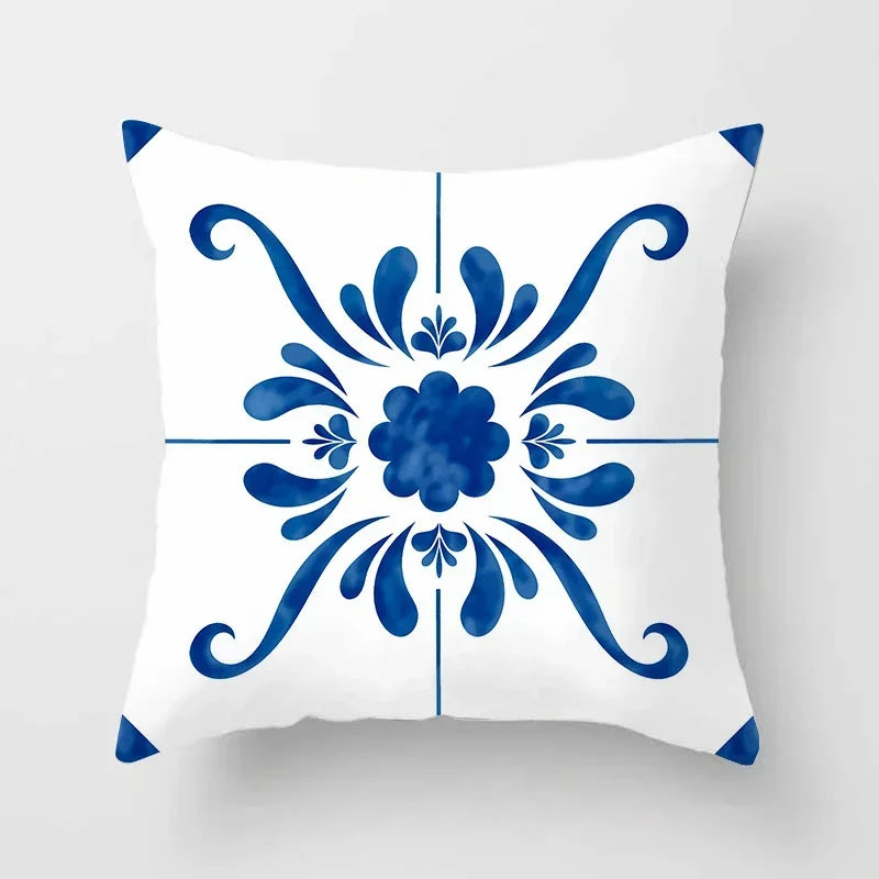 Blue Pattern Cushion Cover 45*45cm Pillowcase for Bedroom Sofa Home Decor by Axyaa