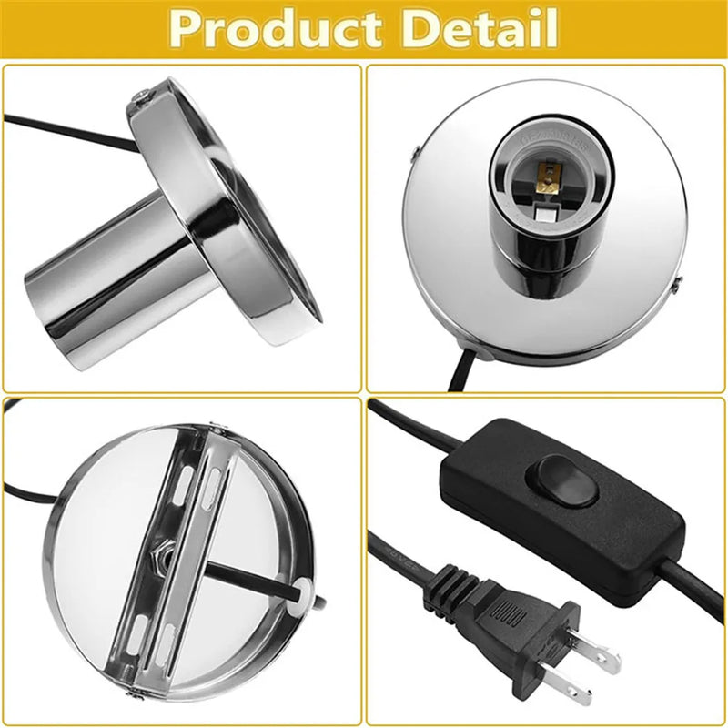Axyaa Silver Metal Desk Lamp Base E26/E27 Bulb Holder with Switch