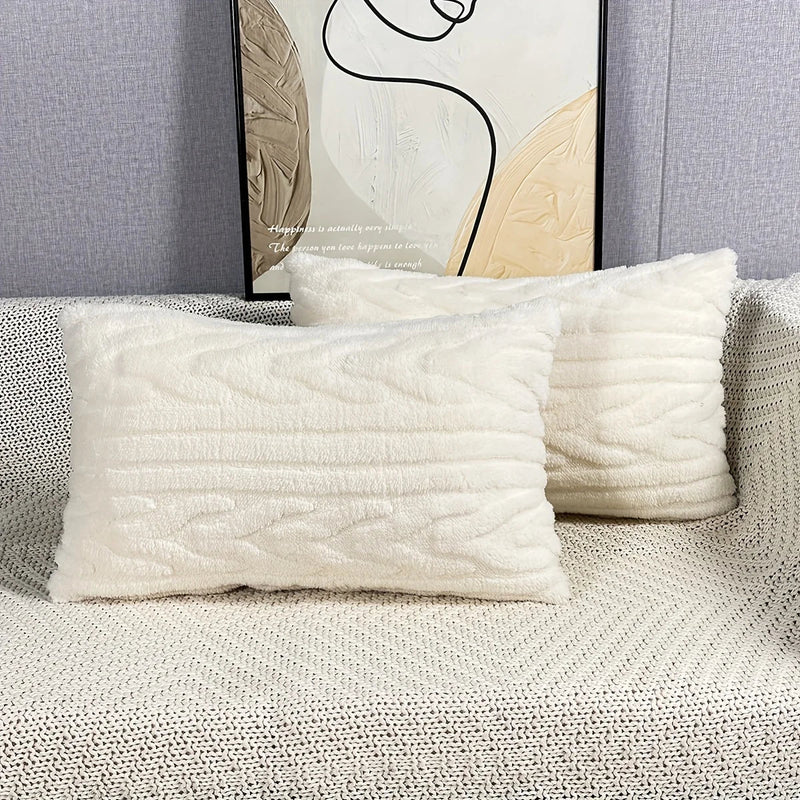 Axyaa Plush Cream White Throw Pillow Cover for Cozy Home Decor