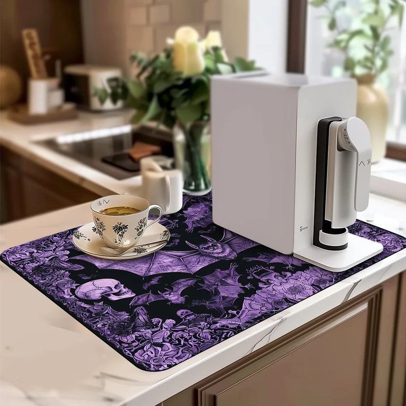 Axyaa Halloween Skull Absorbent Kitchen Drying Mat in Abstract Pattern