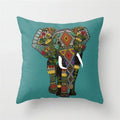 Axyaa Teal Blue Geometric Pillow Cases with Letter Leaves Plant Print, Deer Animal Design.