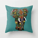Axyaa Teal Blue Geometric Pillow Cases with Letter Leaves Plant Print, Deer Animal Design.