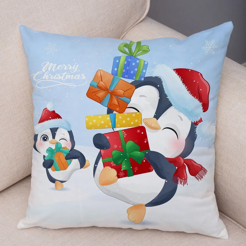 Axyaa Santa Little Penguin Pillowcase 45x45cm Merry Christmas Deer Cushion Cover